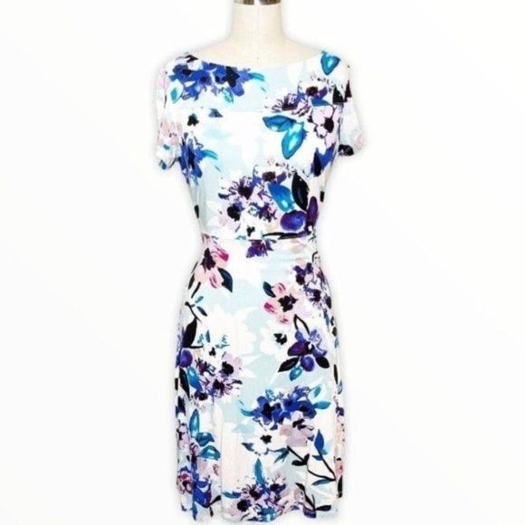 Ivanka Trump Dresses & Skirts - Ivanka Trump Floral Fit & Flare Dress 4 Small White Blue Purple